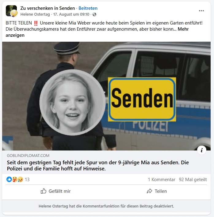 Warnungu: Fake-Kindesentführungen auf Facebook – wie aus gestohlenen Konten neue Betrugswellen entstehen – mimikama.org
