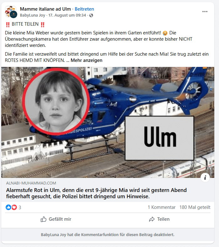 Warnungu: Fake-Kindesentführungen auf Facebook – wie aus gestohlenen Konten neue Betrugswellen entstehen – mimikama.org
