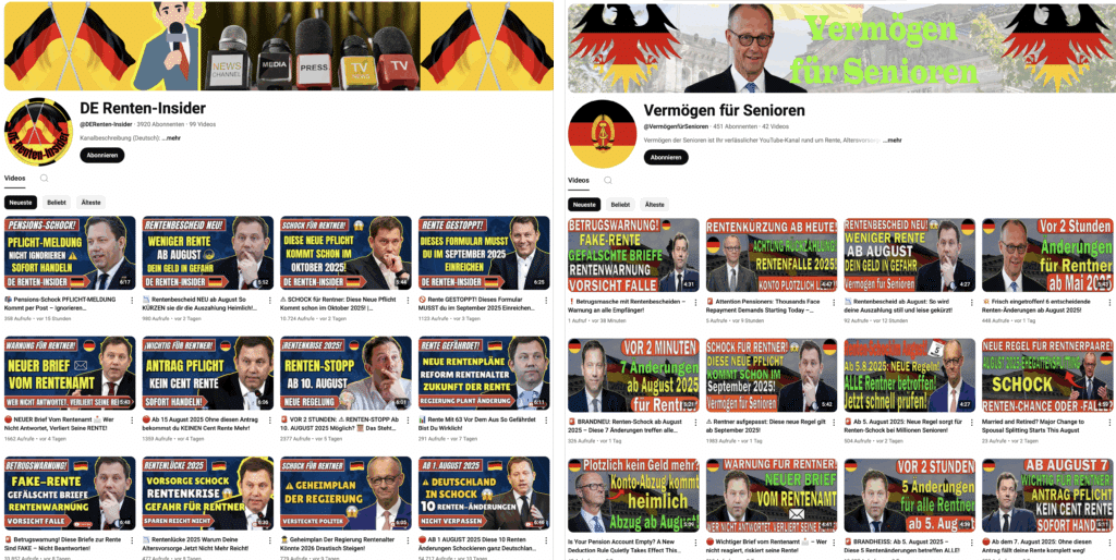 Screenshots der beiden YouTube-Kanäle