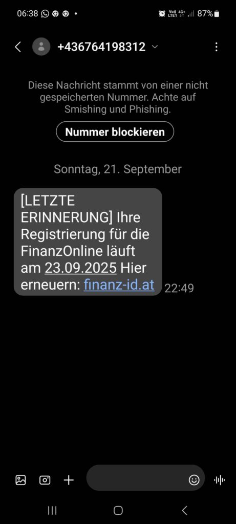 Screenshot der Fake-SMS