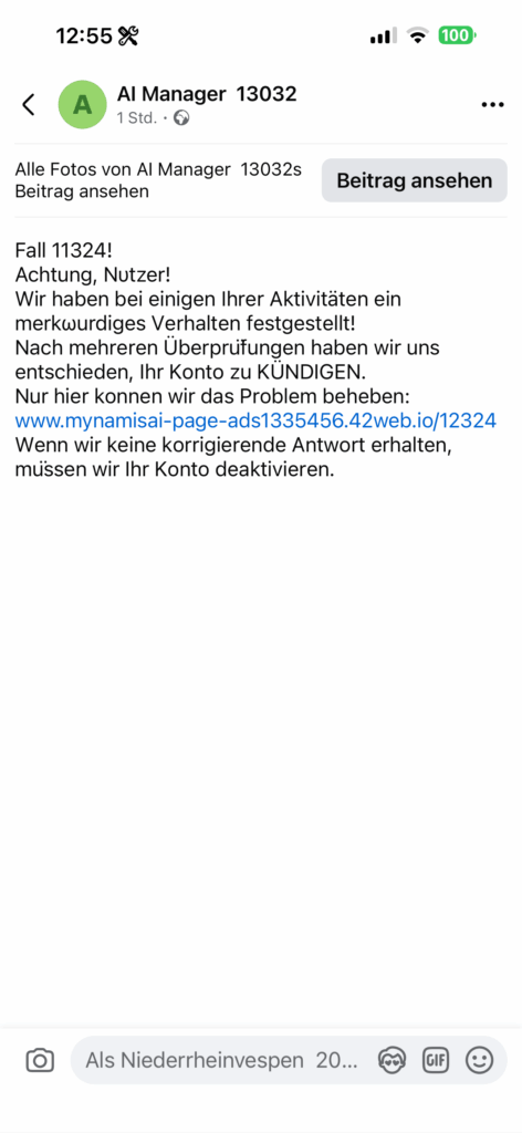 Phishing-Posting im Namen von „AI Manager 13032“
