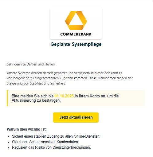 Phishing-Mail im Namen der Commerzbank