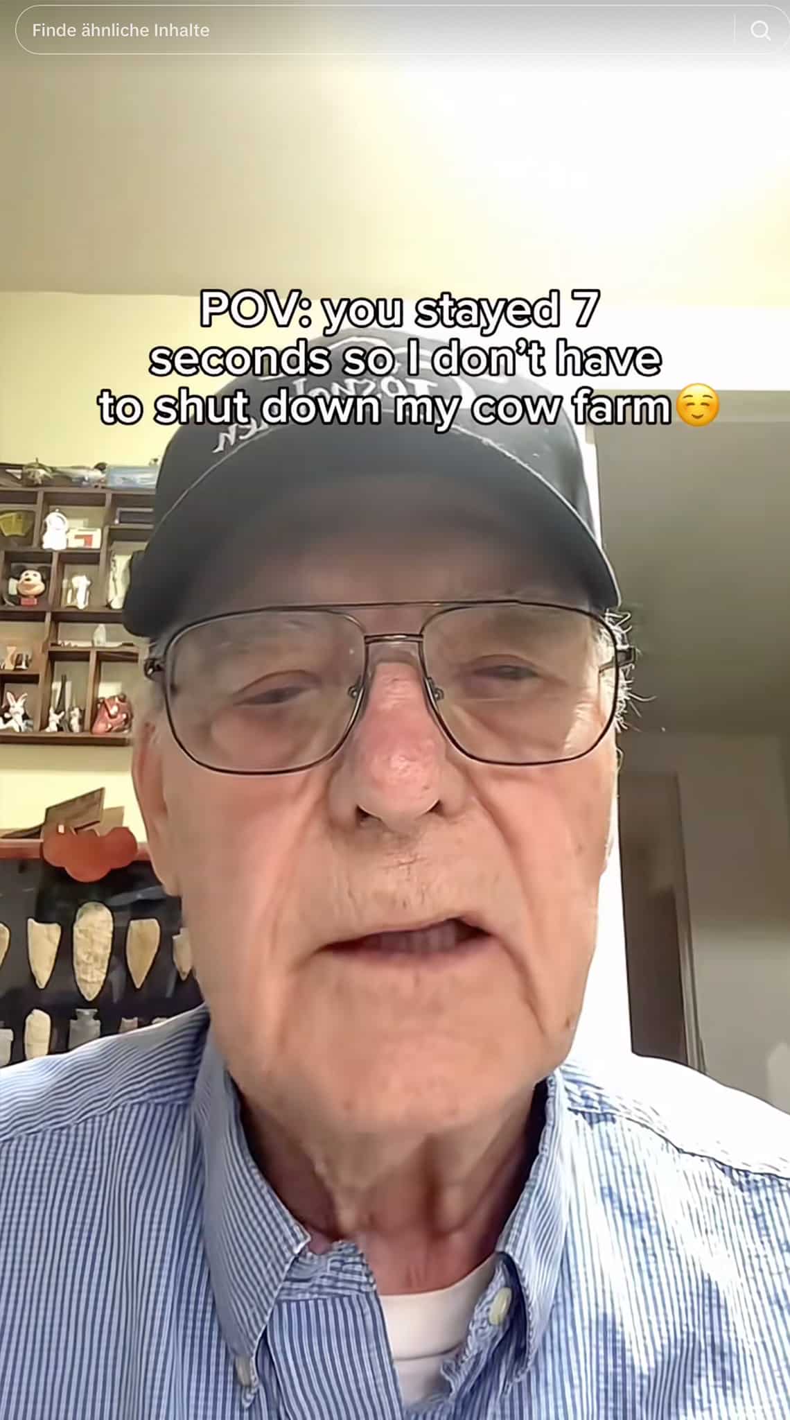 "POV: you stayed 7 Seconds so I don´t have to shut down his cow farm" | Screenshot TikTok
