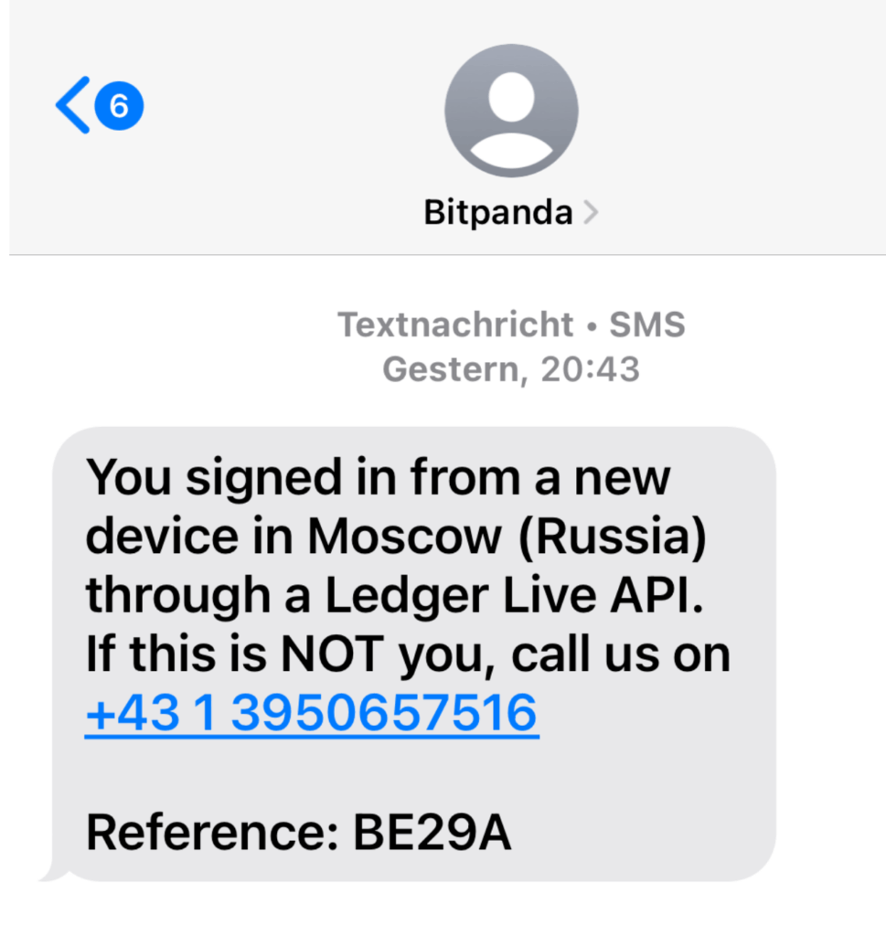 Screenshot der betrügerischen SMS von "Bitpanda"