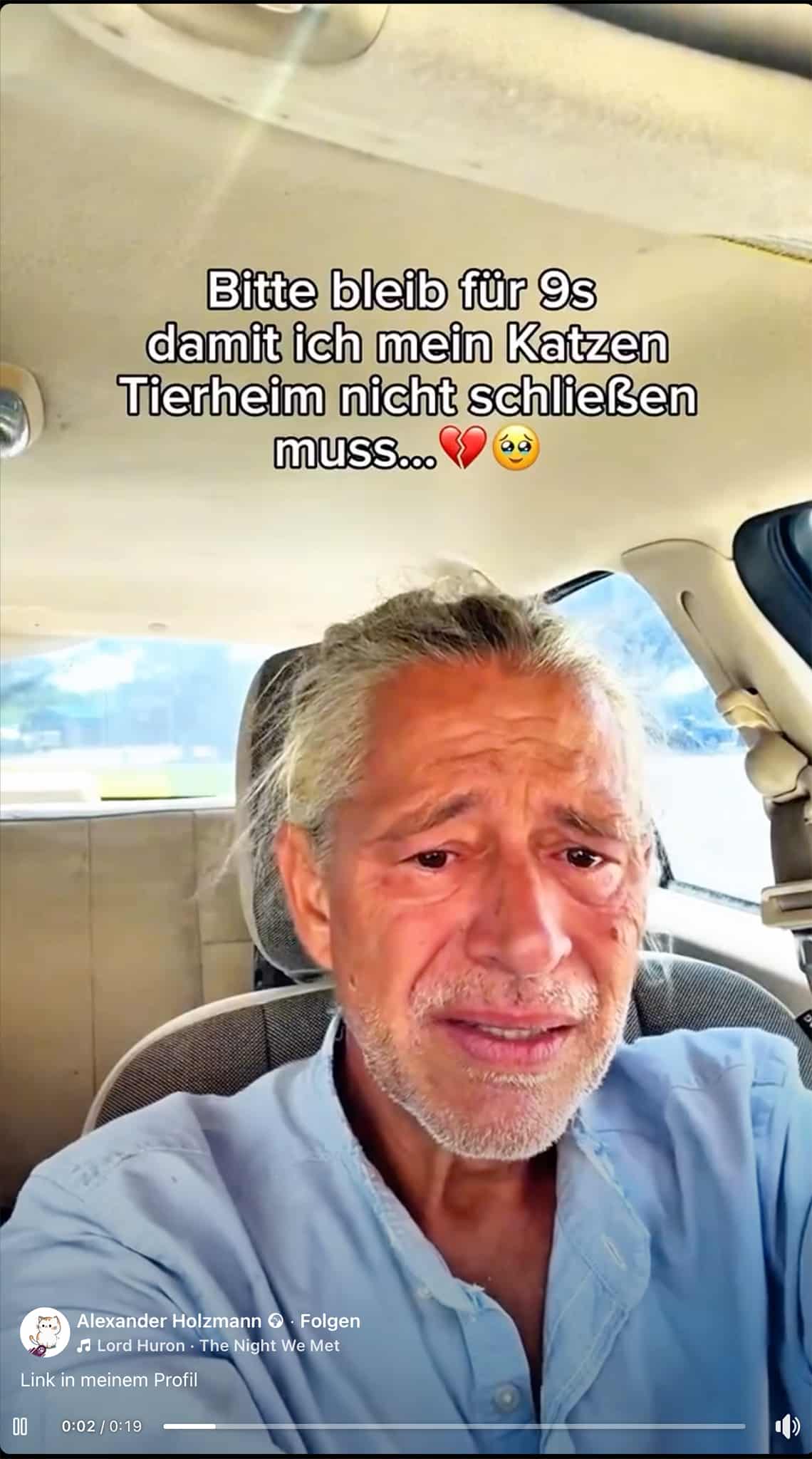 "Bitte bleib für 9s damit ich mein Katzen Tierheim nicht schließen muss..." | Screenshot Facebook