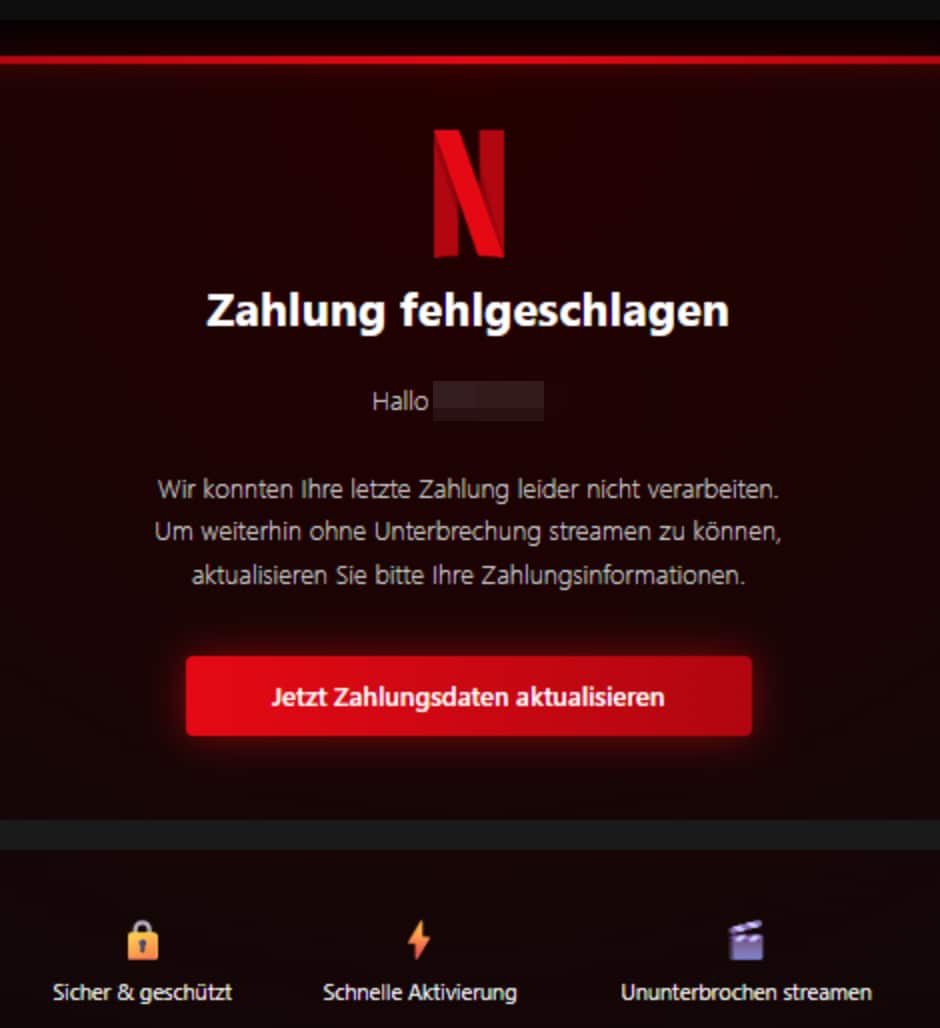 Screenshot der gefälschten Netflix-Mail