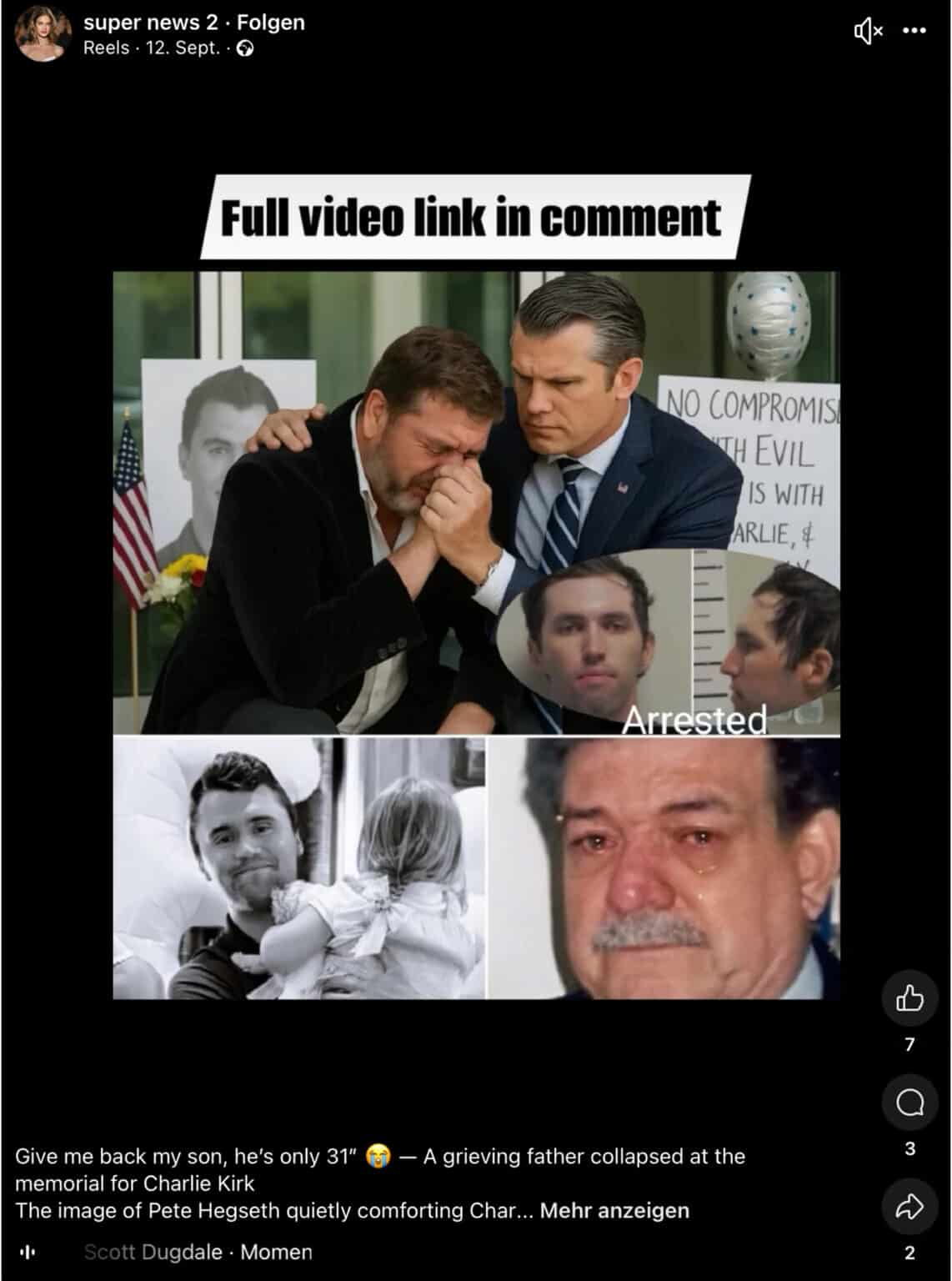 Screenshot Facebook: Charlie Kirks Vater trauert: Fake-Video