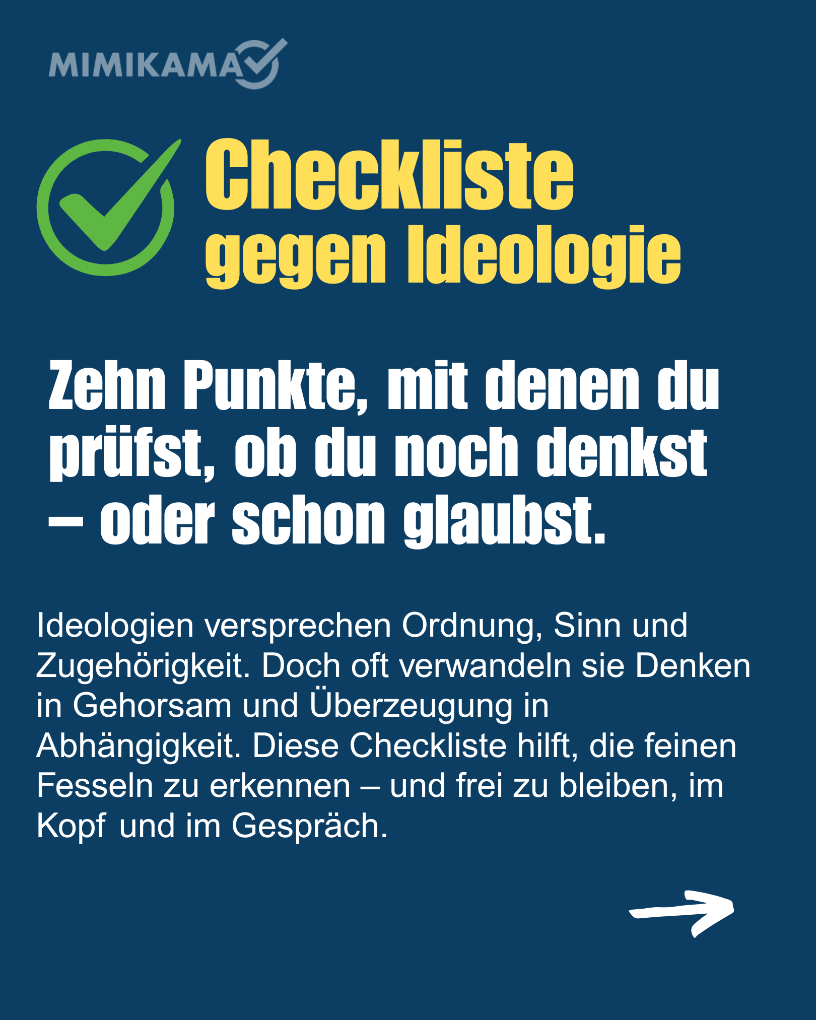 Checkliste mit zehn Punkten zur Überprüfung von Ideologie und Glauben