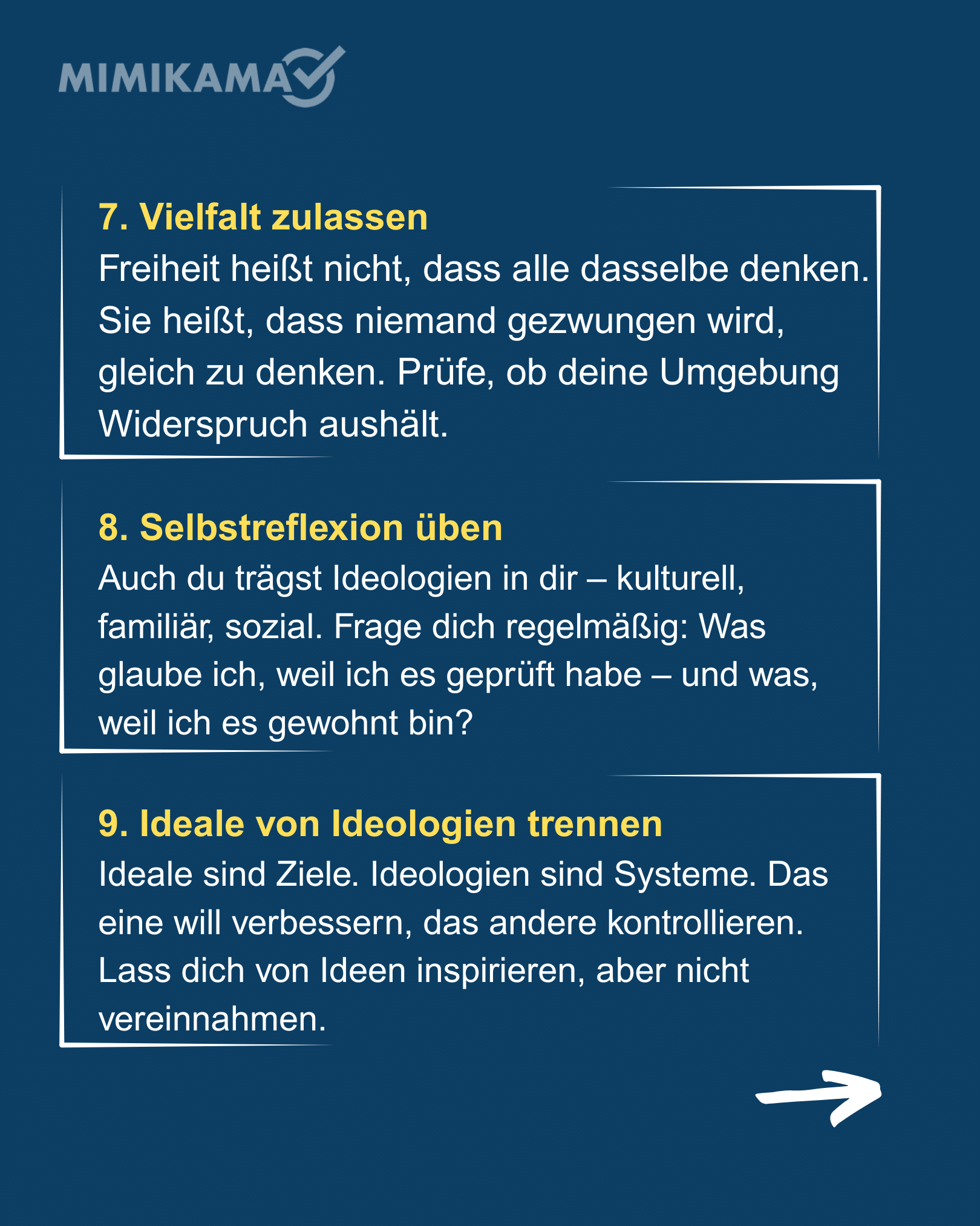 Checkliste zur Überprüfung von Ideologien und Glaubenssätzen in zehn Punkten.