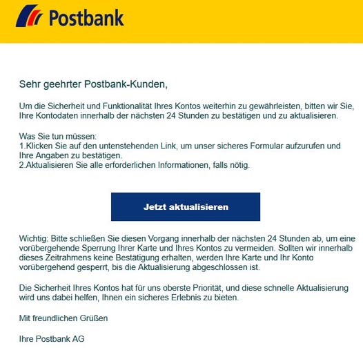Screenshot der betrüfgerischen Mail