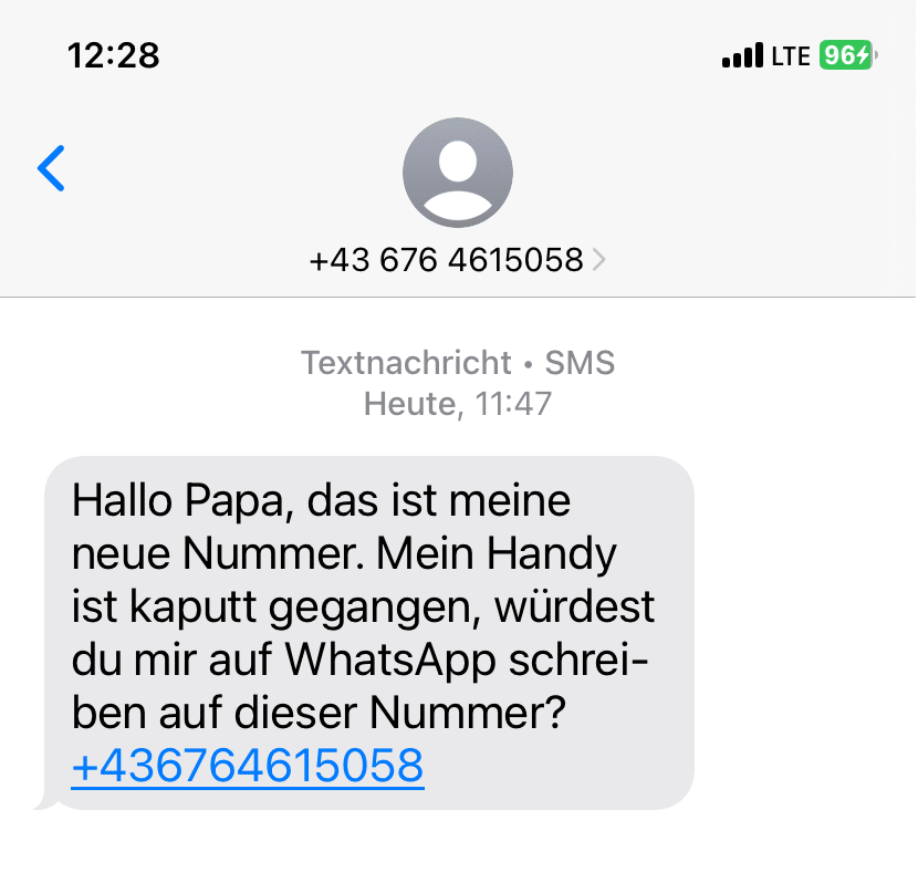 Screenshot der fraglichen SMS