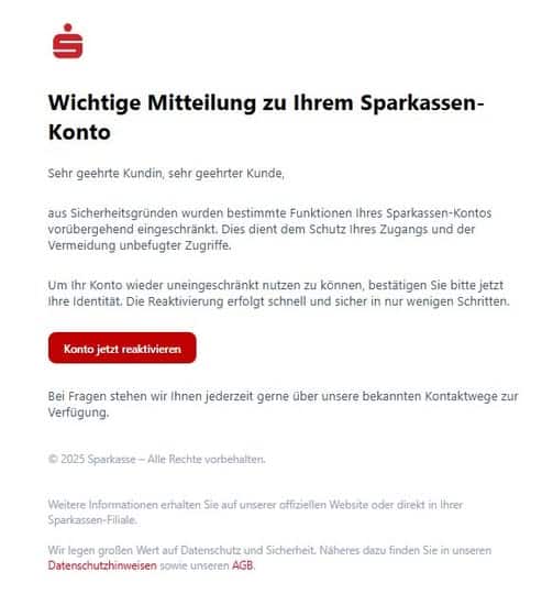 Screenshot der fraglichen Fake-Mail