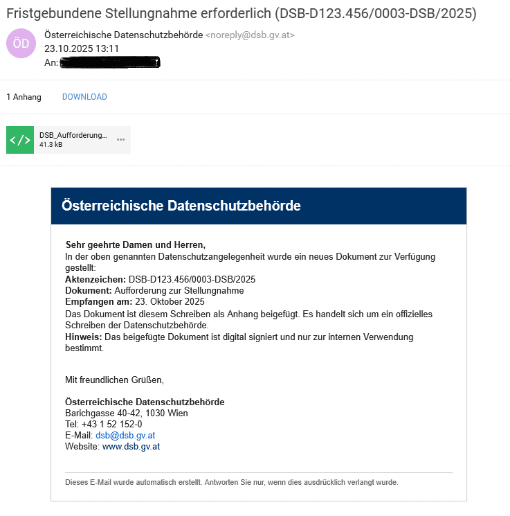 Screenshot der betrügerischen Mail