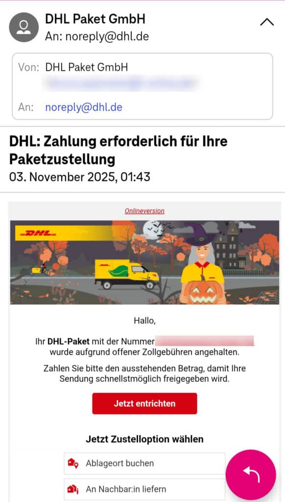 Screenshot der fraglichen Mail