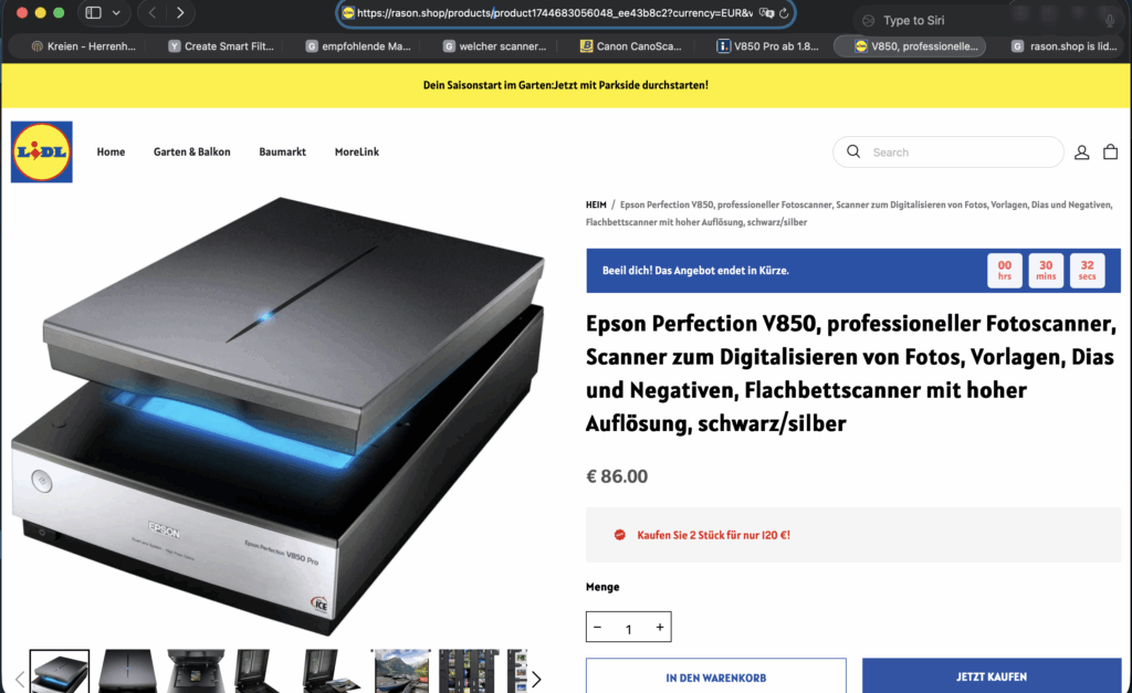 Screenshot des betrügerischen Angebots