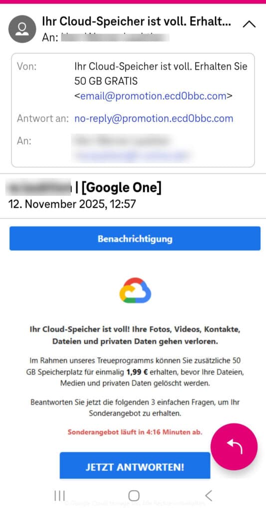 Screenshot der fraglichen Mail