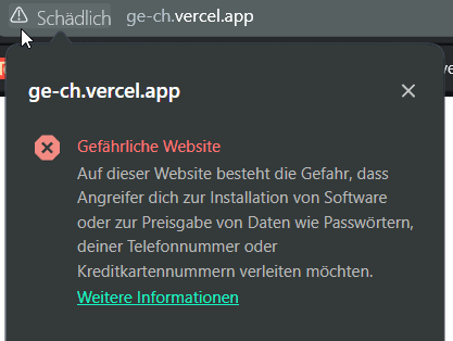 Screenshot einer Warnung