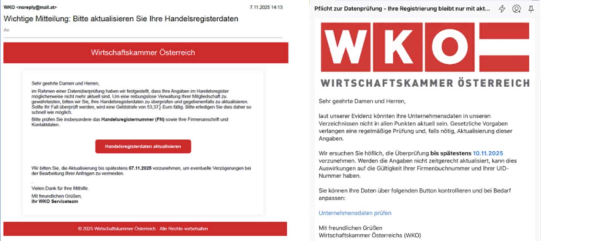 Gefälschte Mails, die sich als Wirtschaftskammer Österreich (WKO) ausgeben