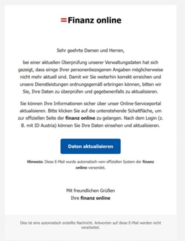 Screenshot der gefälschten E-Mail