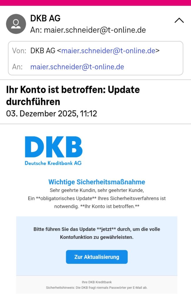 Screenshot der fraglichen Mail