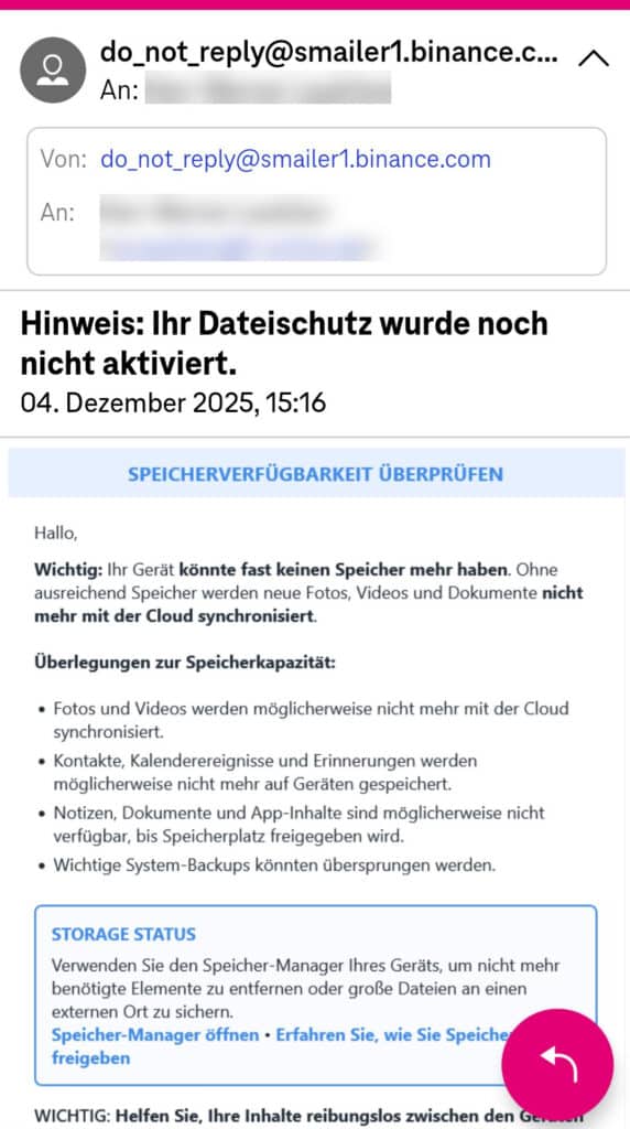 Screenshot der fraglichen Phishing-Mail