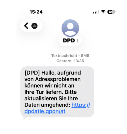Screenshot der fraglichen SMS
