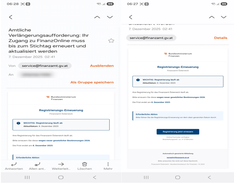 Screenshot der fraglichen Mail