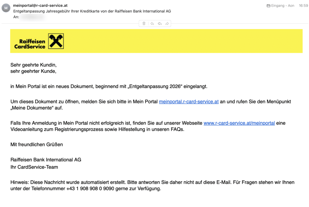Screenshot der fraglichen Mail