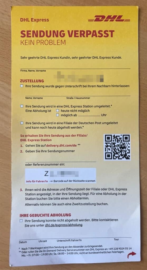 Foto eines echten DHL-Scheins