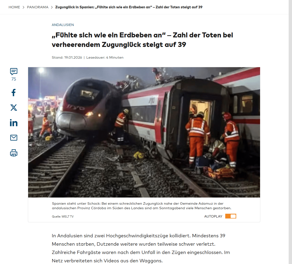 Zugunglück in Andalusien: Verbreitetes Bild stammt nicht vom Unfallort