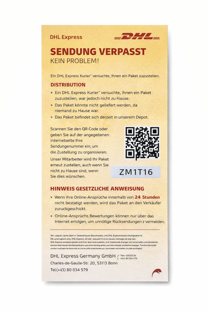 Gefälschter, KI-generierter DHL-Zettel