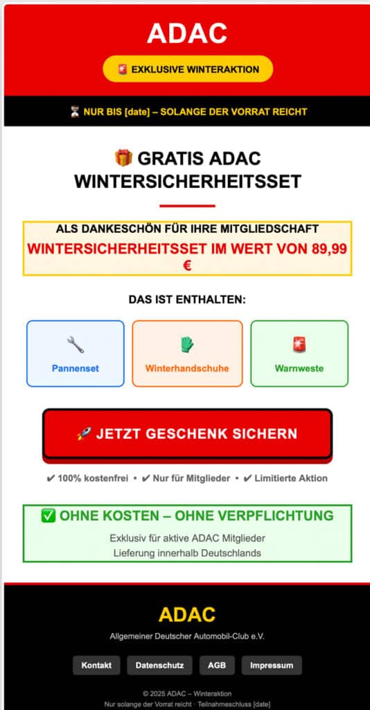 Screenshot der Zusendung, die angeblich vom ADAC stammt