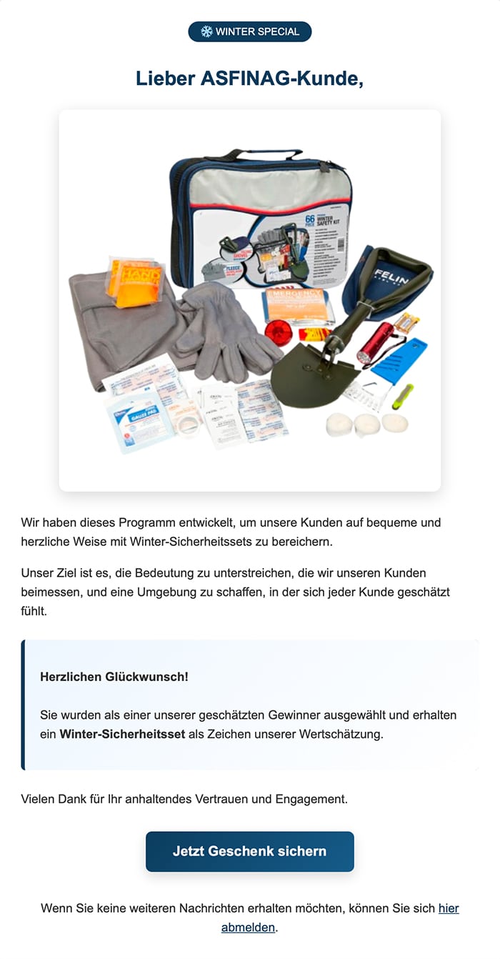 Screenshot der gefälschten ASFINAG-E-Mail