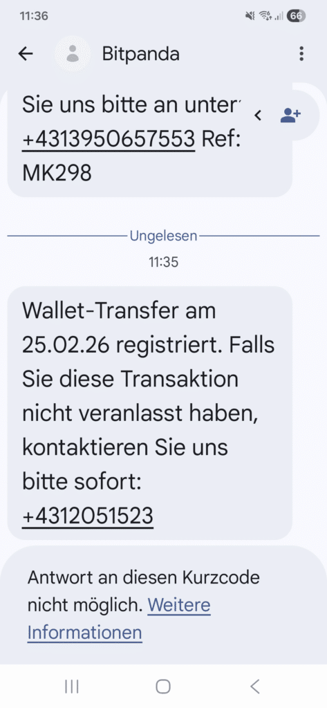 Bitpanda: Screenshot der fraglichen SMS von "Bitpanda"