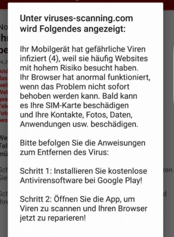 Falsche Viruswarnungen auf dem Smartphone