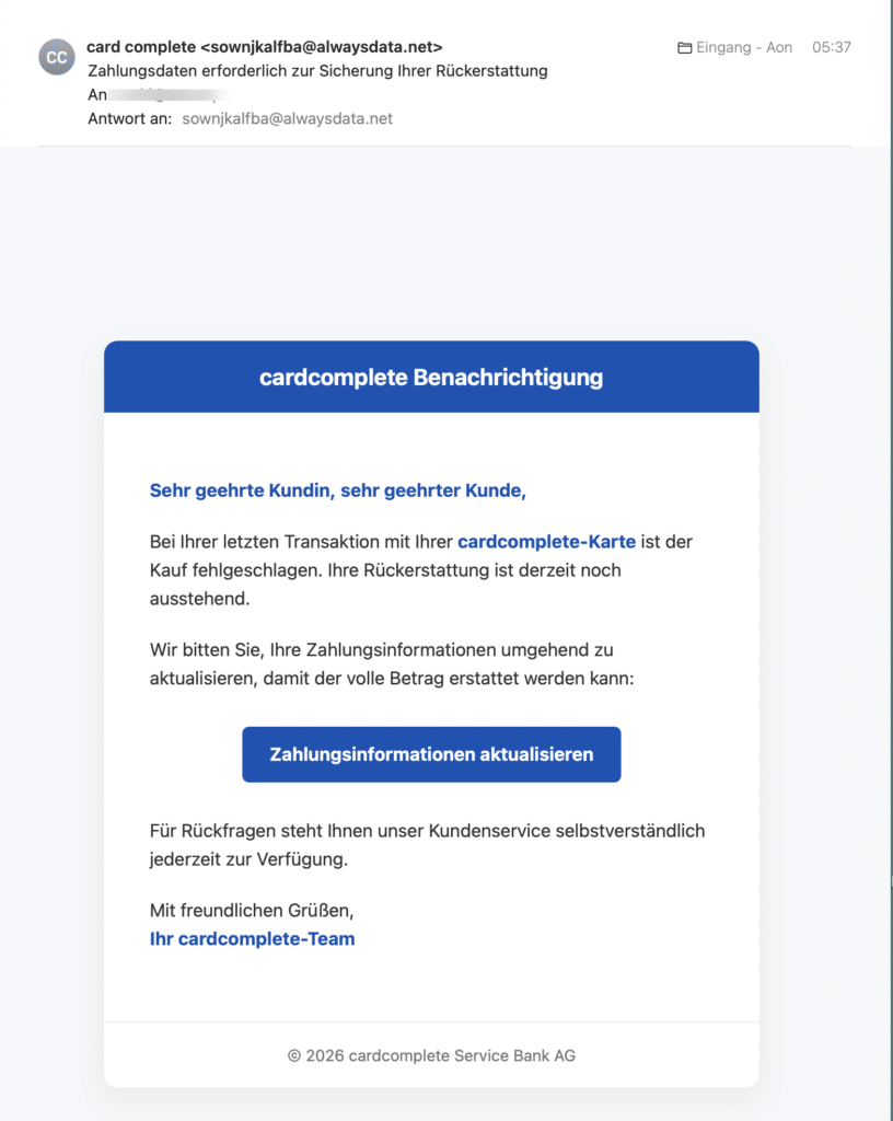Screenshot der fraglichen Mail