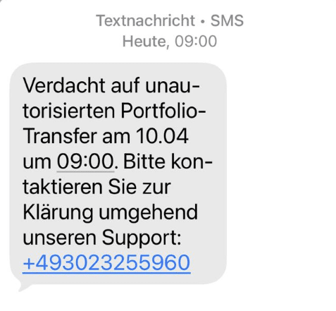 Screenshot: Kontosperrungs-Masche per SMS