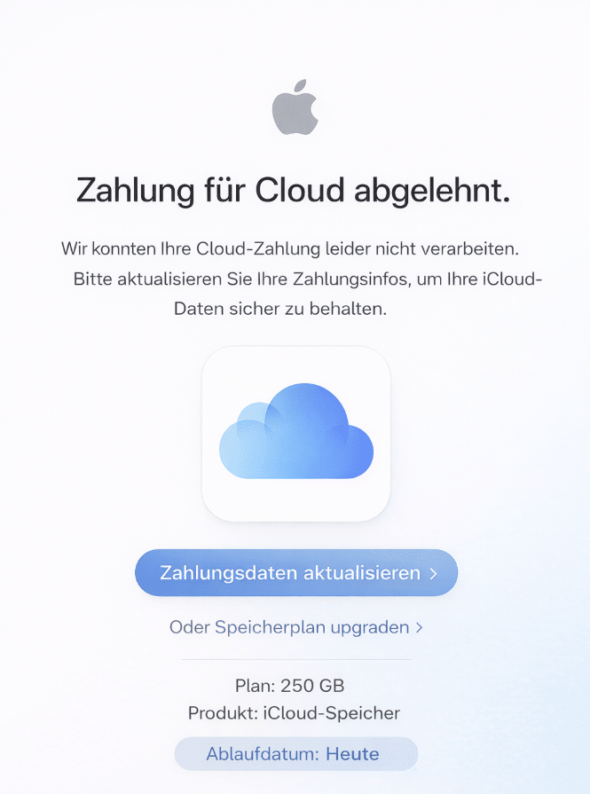Screenshot: Fake-iCloud-Zahlungsaufforderung