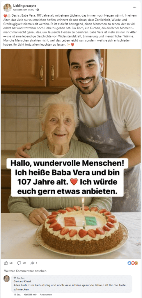 Kompatibles Fenster zur Anzeige von KI-Emotionsposts auf Mimikama.org.