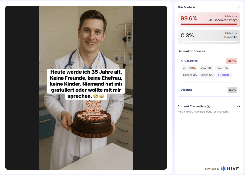 Kompatibles Fenster zur Anzeige von KI-Emotionsposts auf Mimikama.org.
