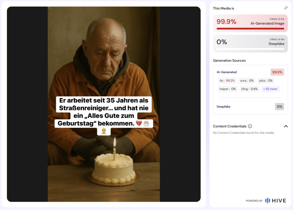 Kompatibles Fenster zur Anzeige von KI-Emotionsposts auf Mimikama.org.