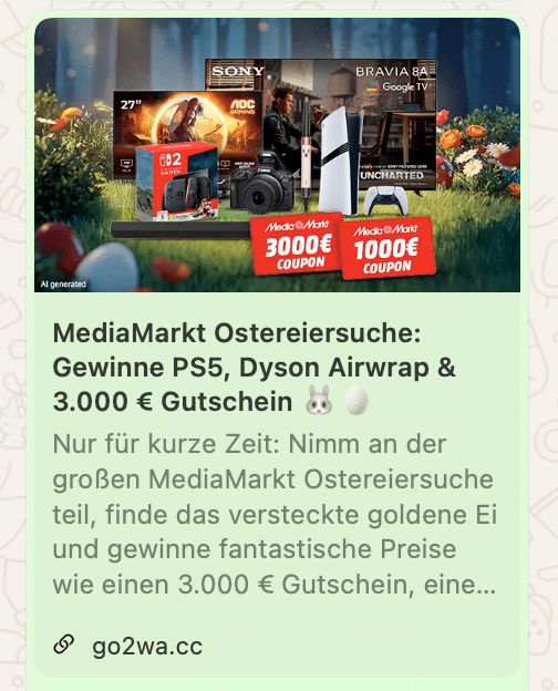 Screenshot: MediaMarkt Ostereiersuche-Fake-Gewinnspiel