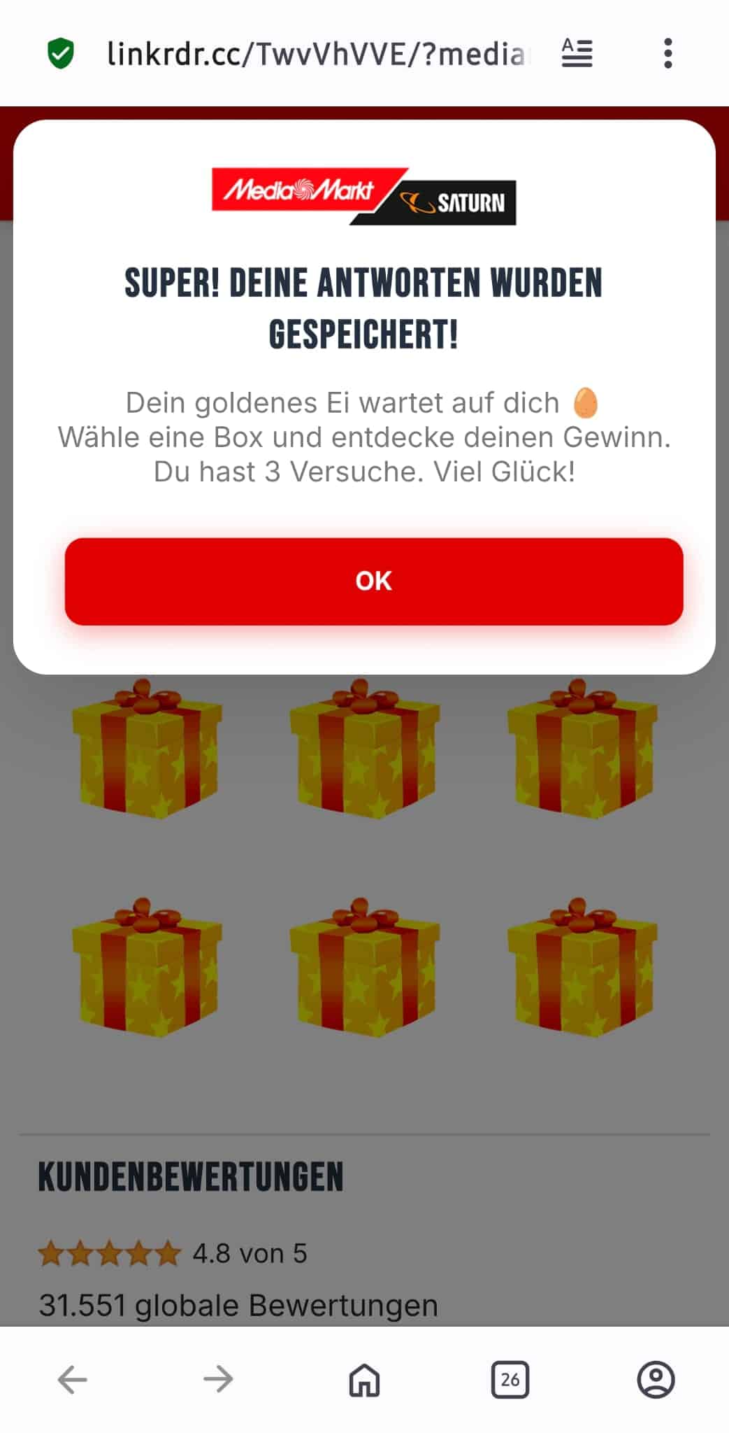 Fake-Gewinnspiel-Ankündigung von MediaMarkt über WhatsApp