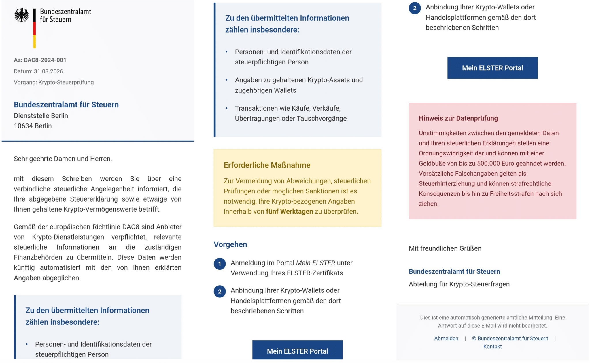 Screenshot: Krypto-Steuerprüfern als Fake des BZSt
