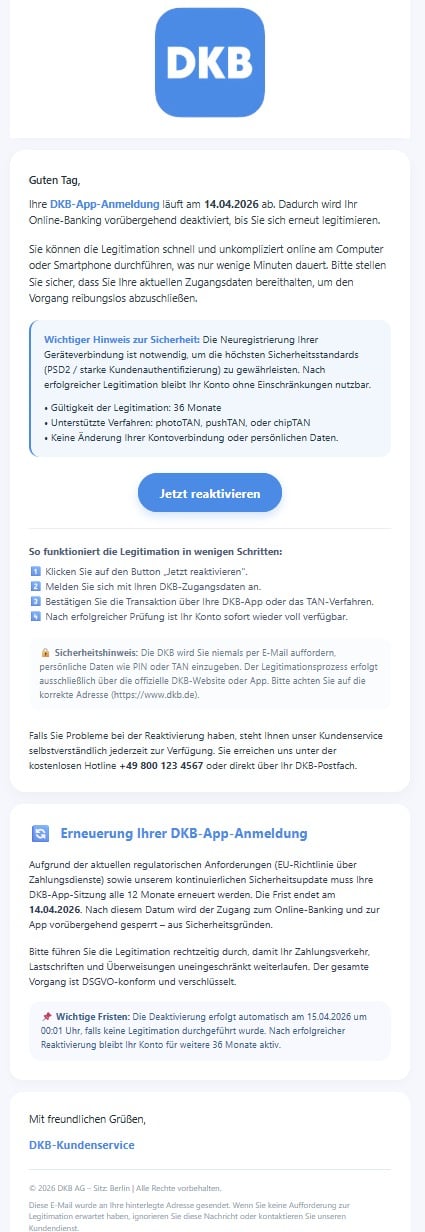Screenshot: DKB Kontosperrungs-Masche per Mail