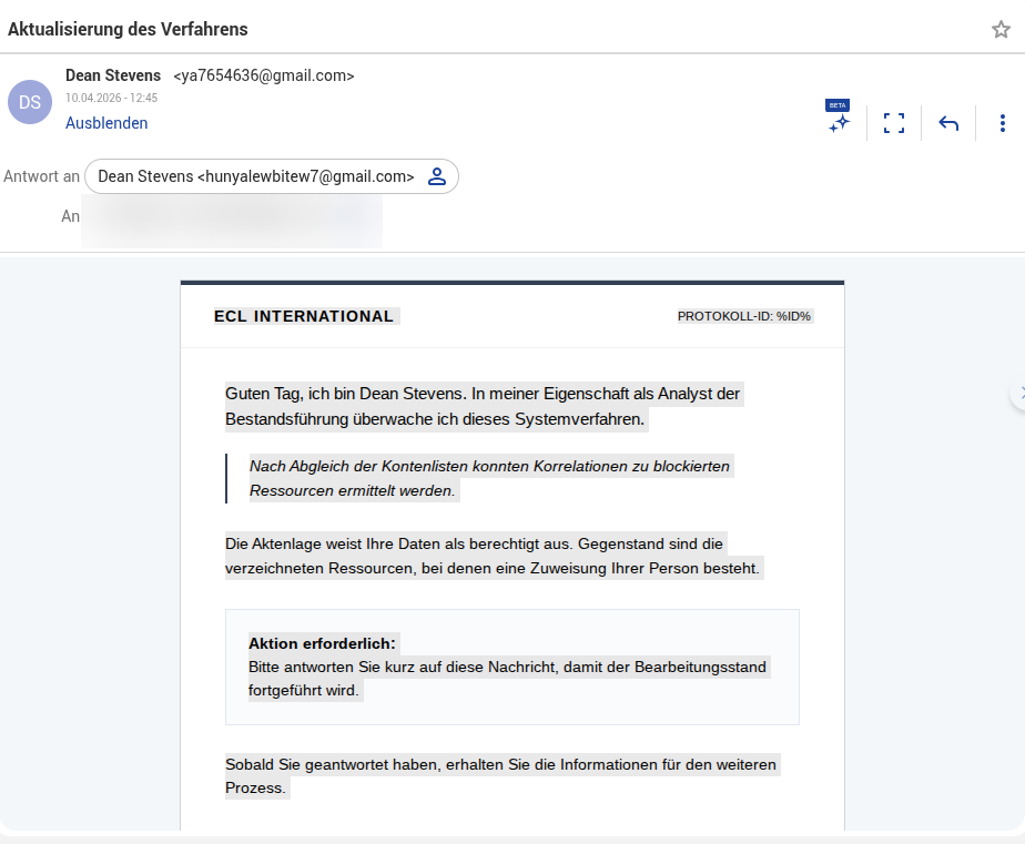 Screenshot: Kontosperrungs-Masche per E-Mail