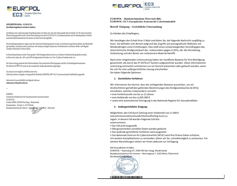 Screenshot: Fake-Behördenbrief mit Zahlungsforderung