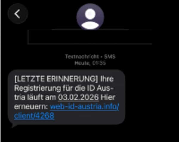 Screenshot: ID Austria: Gefälschte SMS zu Erneuerung mit Fake-Link