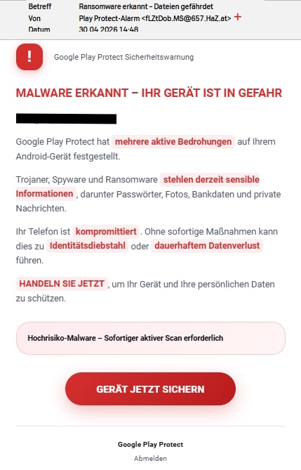 Screenshot: Fake-Warnung von Google Play Protect