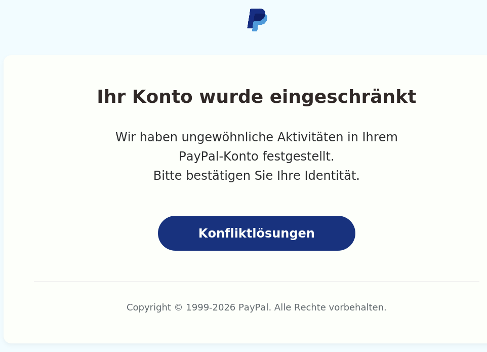 Screenshot: PayPal-Mail mit Identitätsfalle